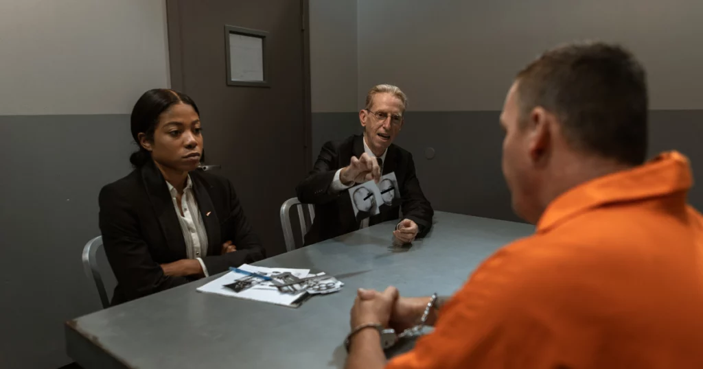 Man being interrogated in the interrogation room